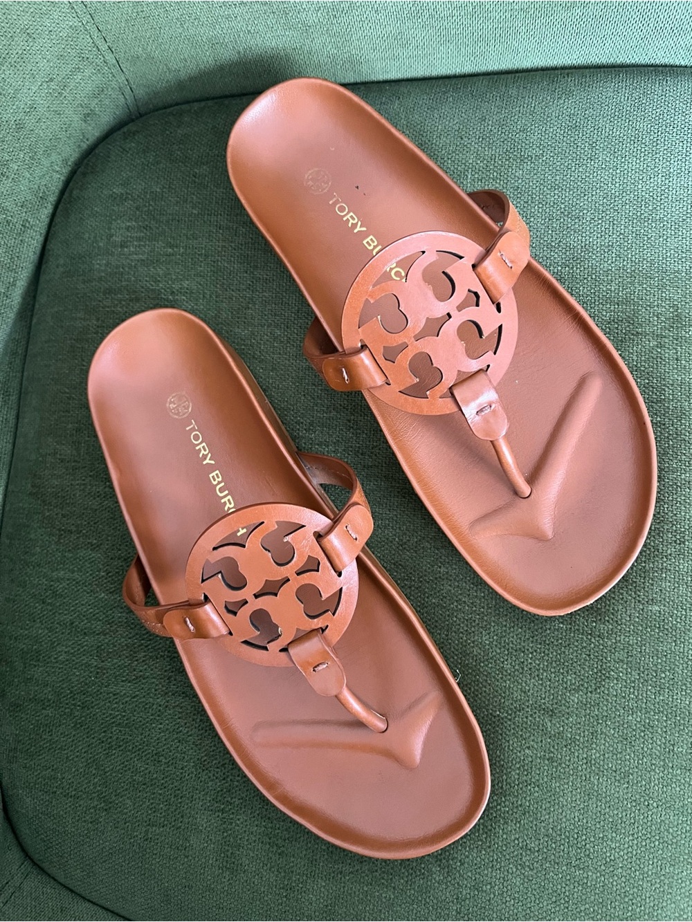 Tory Burch Miller Cloud Women's Sandals Leather Thong Bourbon Miele Sz 10
